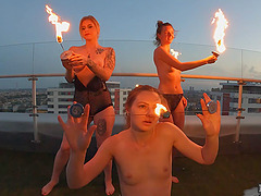 Two beautiful lesbians Lea and Melonie have fun outdoors with their natural tits