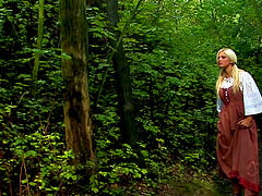Horny knights giving the blonde a good drilling in the wilderness